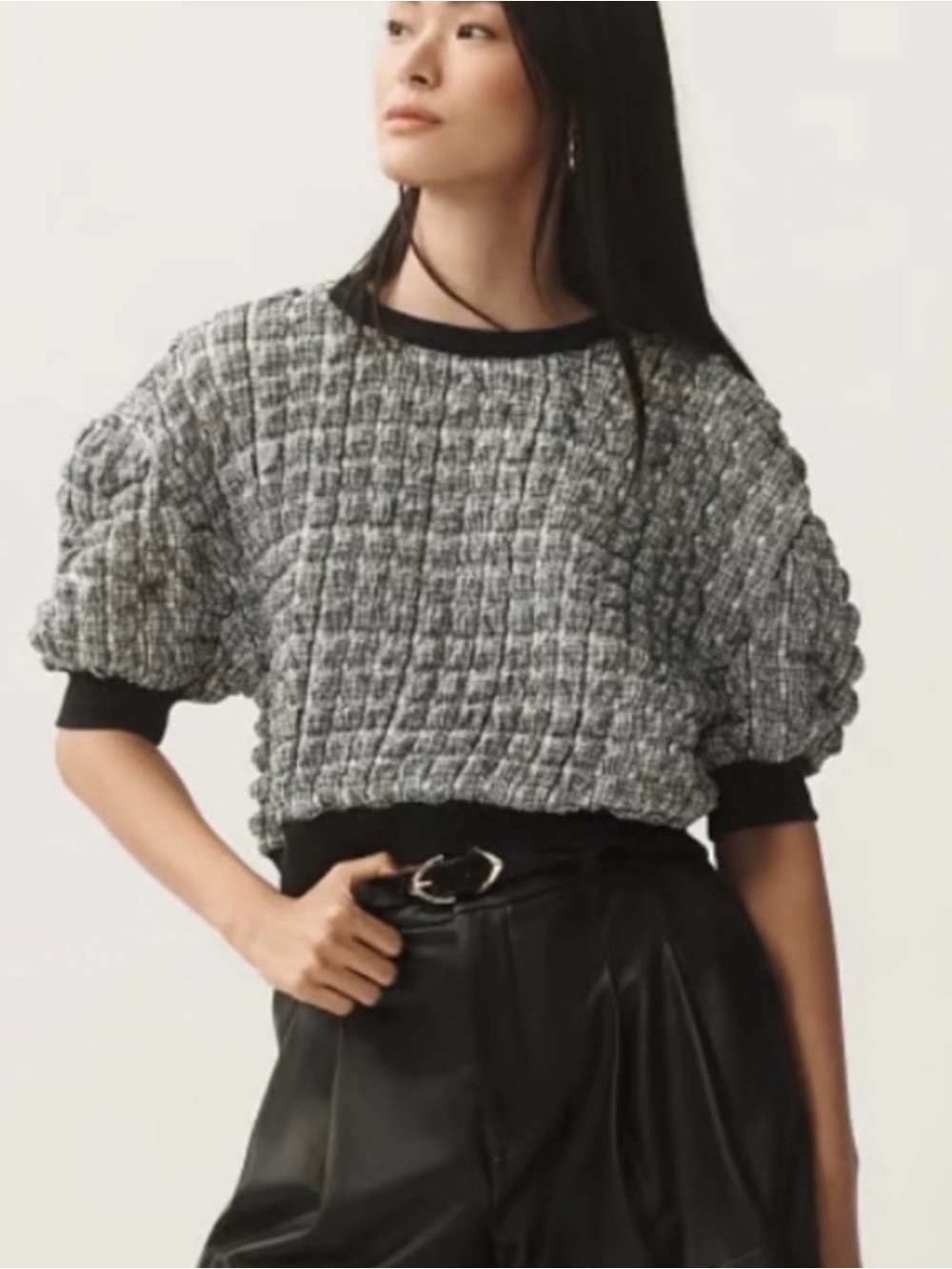 Anthropologie Maeve black and white and gray bubble puff short sleeve top